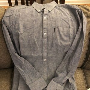 Gray button down with multi color speckles